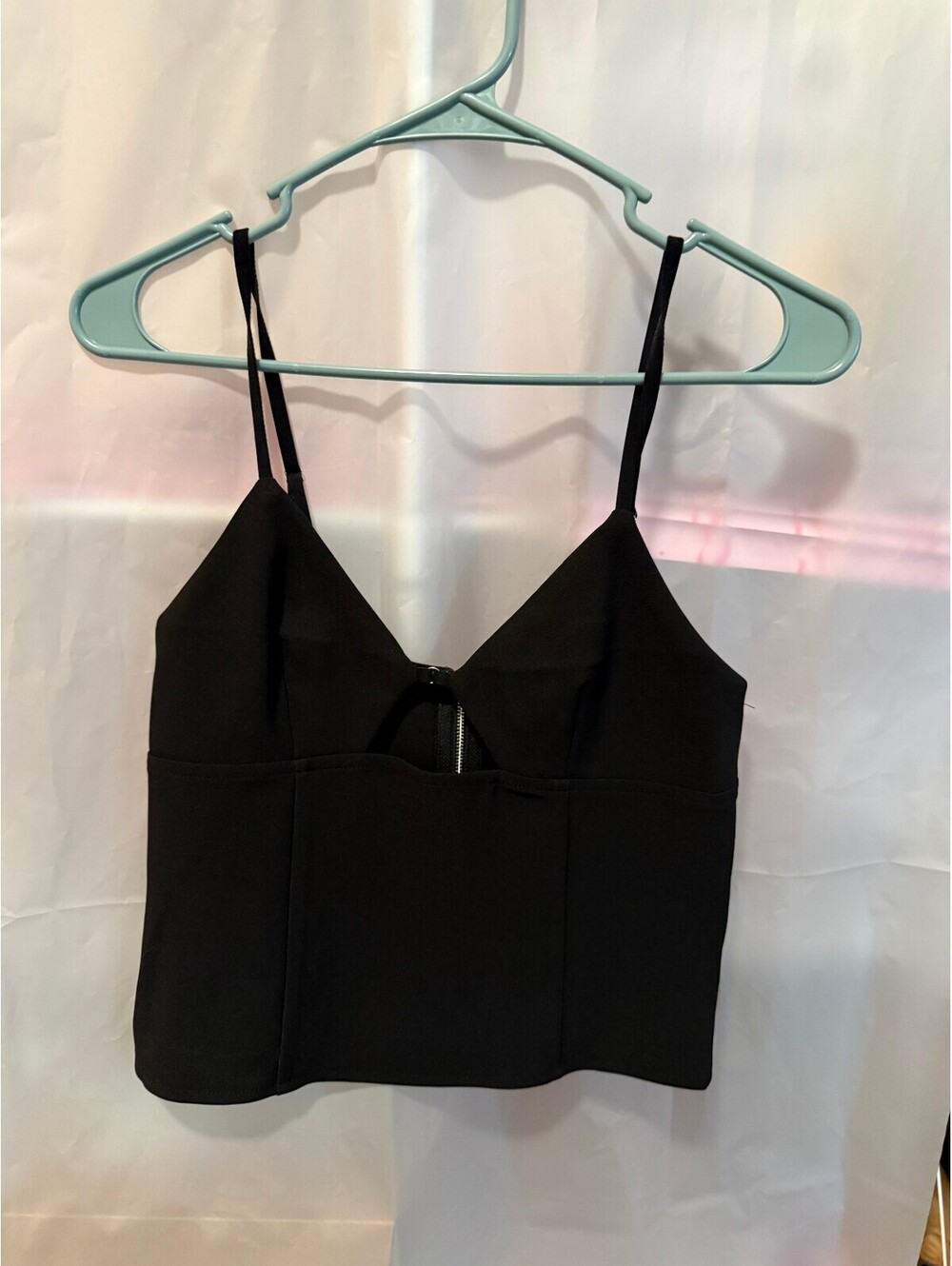 Edikted Black Spaghetti Strap Crop Top with Back Zipper NWT